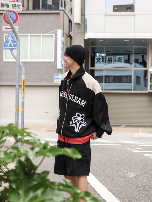 AMBERGLEAM EMBROIDERY SATIN BLOUSON / Black