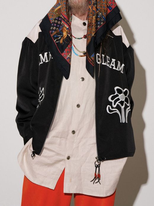 AMBERGLEAM EMBROIDERY SATIN BLOUSON / Black