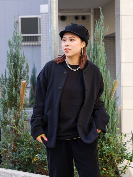 organicsta ORGANIC COTTON FLUFFY SWEAT CARDIGAN / Black