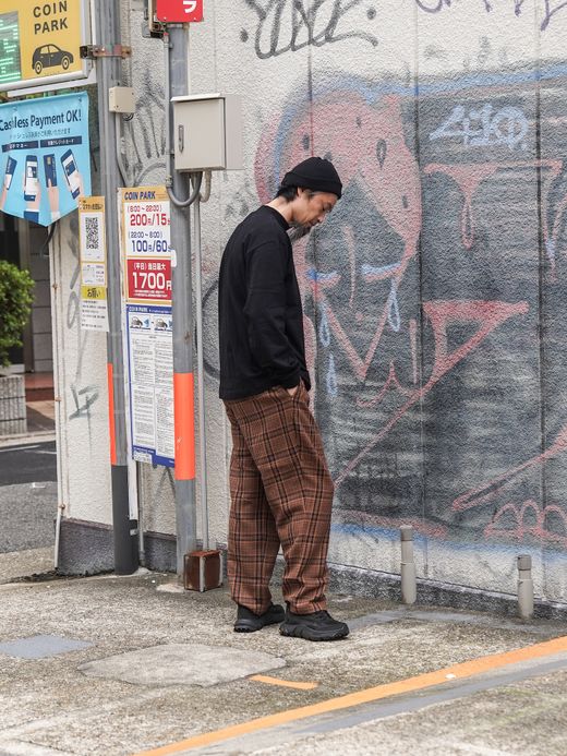 Audience 10/2 ヘビーツイル オンブレチェック 2タックワイドパンツ / Camel  chidori