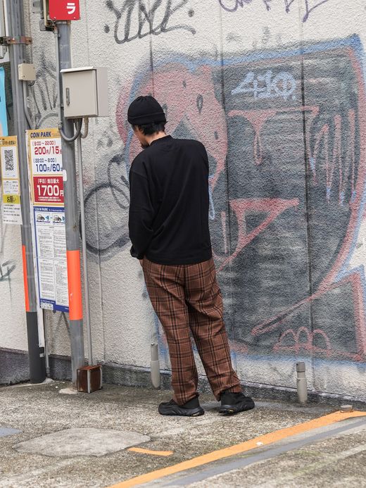 Audience 10/2 ヘビーツイル オンブレチェック 2タックワイドパンツ / Camel  chidori