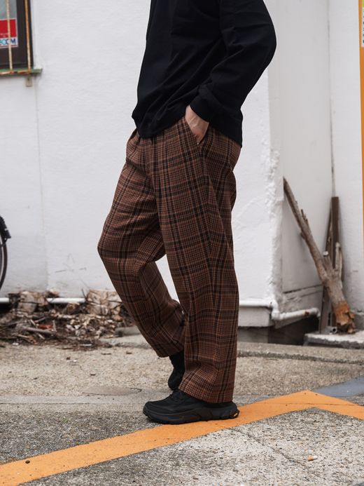 Audience 10/2 ヘビーツイル オンブレチェック 2タックワイドパンツ / Camel  chidori