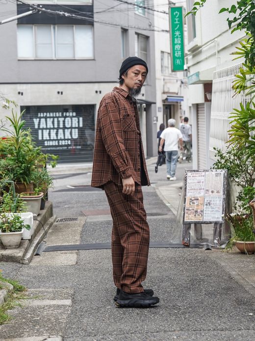 Audience 10/2 ヘビーツイル オンブレチェック 2タックワイドパンツ / Camel  chidori