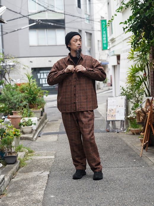Audience 10/2 ヘビーツイル オンブレチェック 2タックワイドパンツ / Camel  chidori