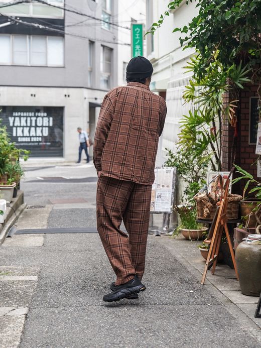 Audience 10/2 ヘビーツイル オンブレチェック 2タックワイドパンツ / Camel  chidori