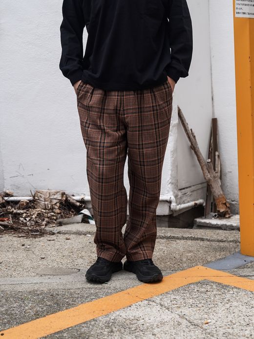 Audience 10/2 ヘビーツイル オンブレチェック 2タックワイドパンツ / Camel  chidori