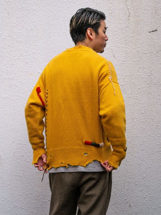 VOO FAT RIB CARDIGAN(DAMAGED/CUSTOMIZED) / Mustard