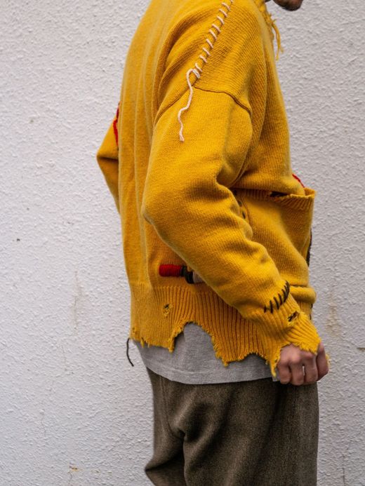 VOO FAT RIB CARDIGAN(DAMAGED/CUSTOMIZED) / Mustard