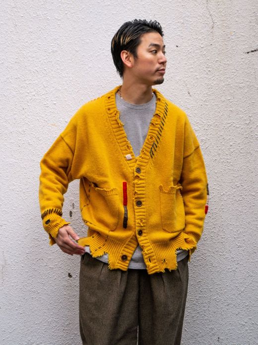 VOO FAT RIB CARDIGAN(DAMAGED/CUSTOMIZED) / Mustard