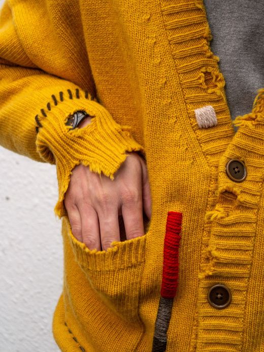 VOO FAT RIB CARDIGAN(DAMAGED/CUSTOMIZED) / Mustard