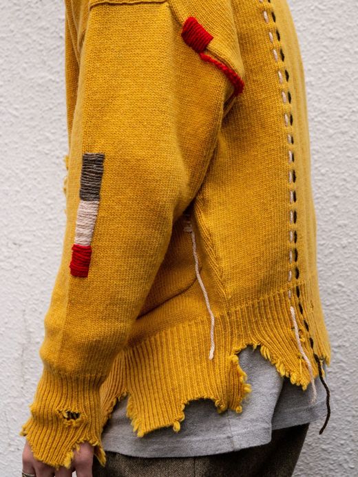 VOO FAT RIB CARDIGAN(DAMAGED/CUSTOMIZED) / Mustard