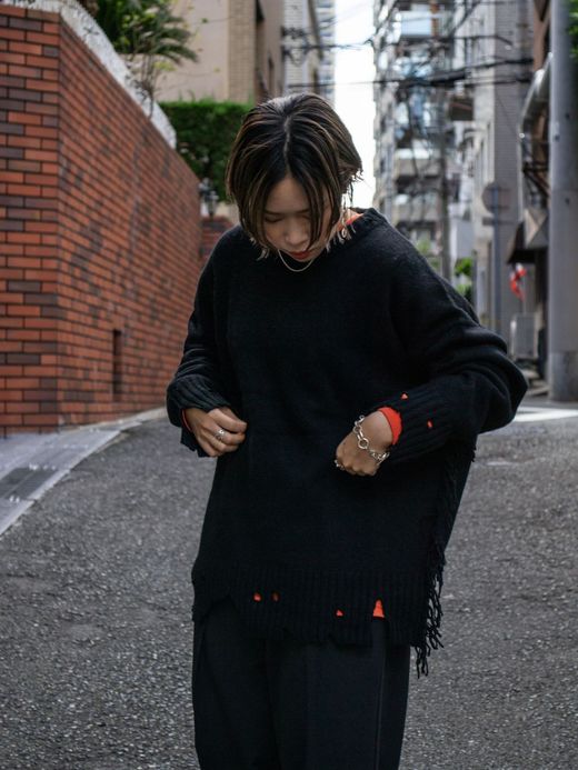 VOO FRINGE CREW DAMAGED / Black