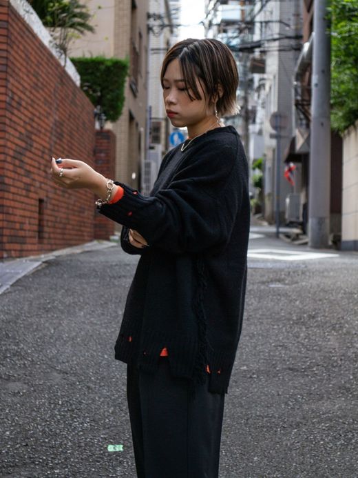 VOO FRINGE CREW DAMAGED / Black