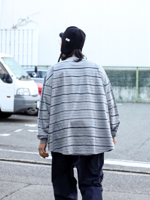 S.F.C SUPER BIG MIX SIDE STRIPES LS TEE / Grey-navy