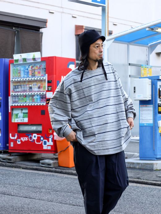 S.F.C SUPER BIG MIX SIDE STRIPES LS TEE / Grey-navy