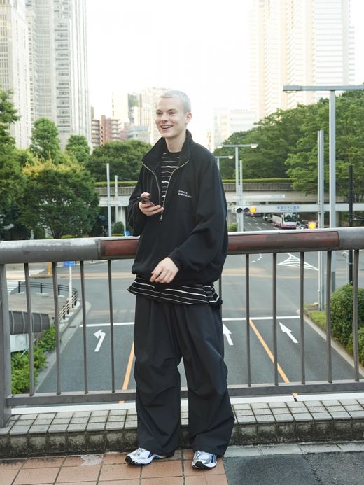 S.F.C SUPER BIG MIX SIDE STRIPES LS TEE / Grey-navy