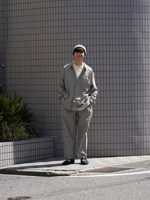 ANACHRONORM LINEN PLAID EASY PANTS / Gray