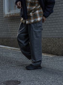 CASHMERE WOOL DOUBLE KNEE PANTS / Grey M