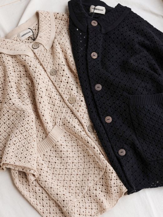 AMBERGLEAM COTTON KNIT CROCHET SHIRTS / 2colors