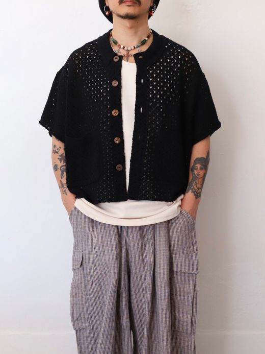 AMBERGLEAM COTTON KNIT CROCHET SHIRTS / 2colors