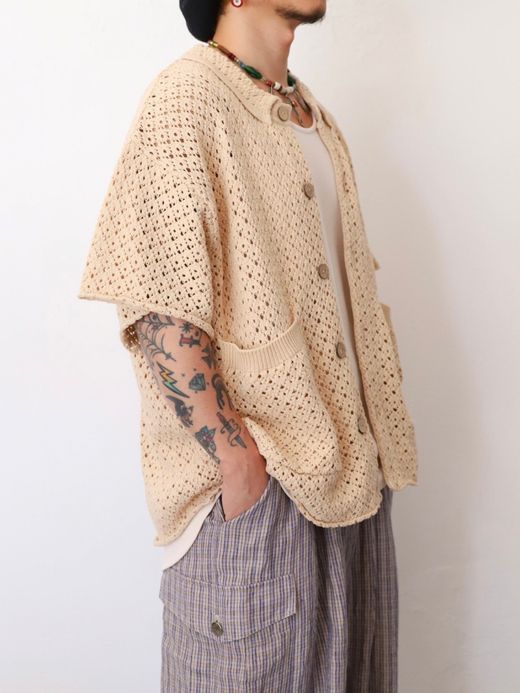 AMBERGLEAM COTTON KNIT CROCHET SHIRTS / 2colors