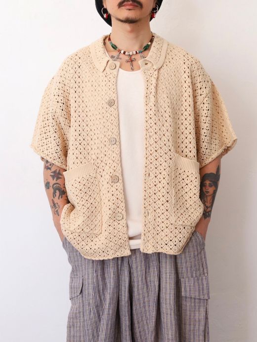 AMBERGLEAM COTTON KNIT CROCHET SHIRTS / 2colors
