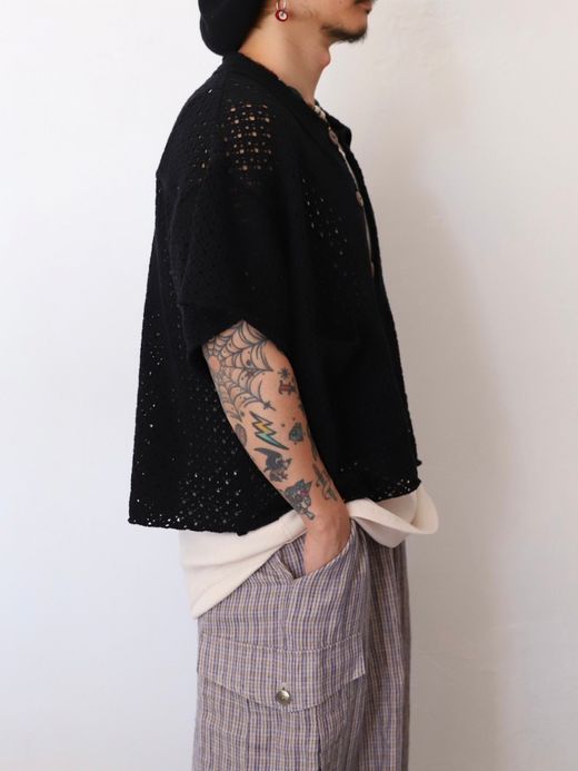 AMBERGLEAM COTTON KNIT CROCHET SHIRTS / 2colors