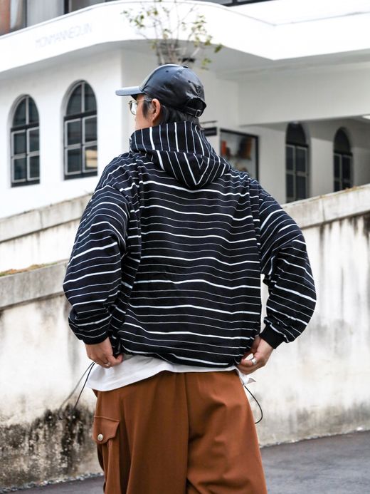 S.F.C HOODIE MIX SIDE STRIPES LS TEE / Black-white