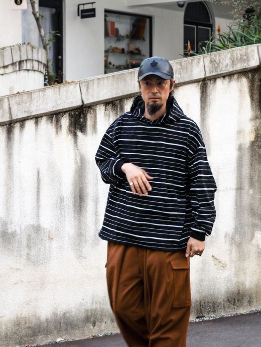 S.F.C HOODIE MIX SIDE STRIPES LS TEE / Black-white