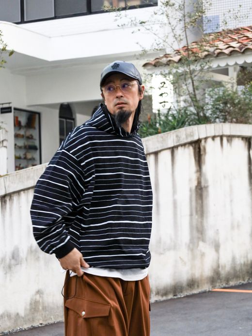 S.F.C HOODIE MIX SIDE STRIPES LS TEE / Black-white