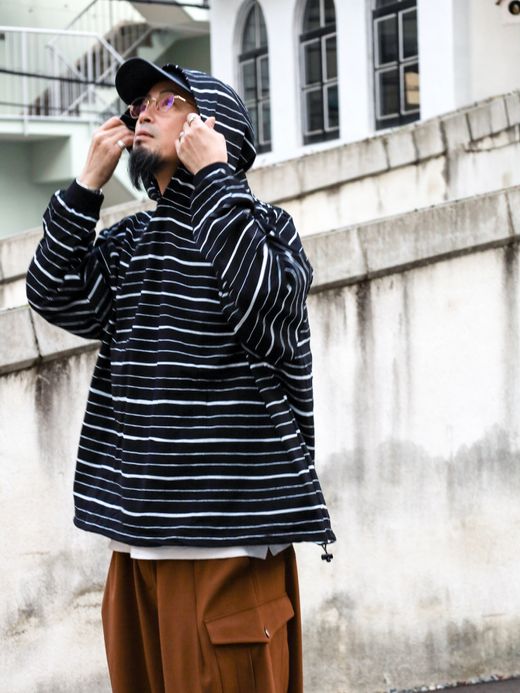 S.F.C HOODIE MIX SIDE STRIPES LS TEE / Black-white