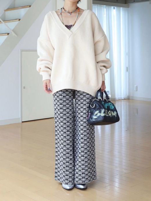 AMBERGLEAM JACQUARD KNIT BAGGY PANTS / 2colors