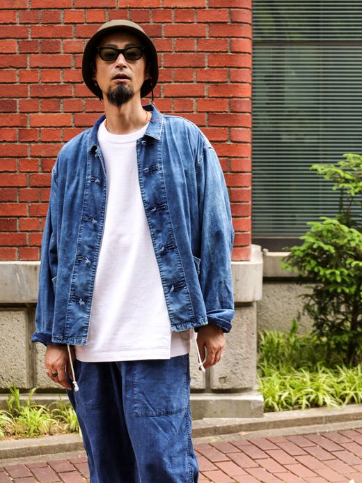 ANACHRONORM ROLL UP SLEEVES CHINA COVERALL SHIRTS / Indigo(bleach wash)