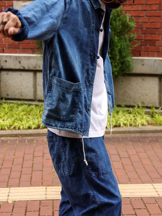 ANACHRONORM ROLL UP SLEEVES CHINA COVERALL SHIRTS / Indigo(bleach wash)