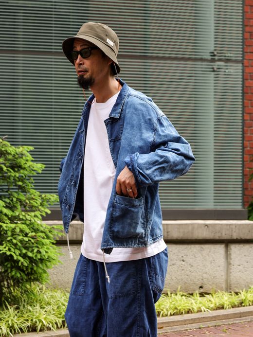 ANACHRONORM ROLL UP SLEEVES CHINA COVERALL SHIRTS / Indigo(bleach wash)