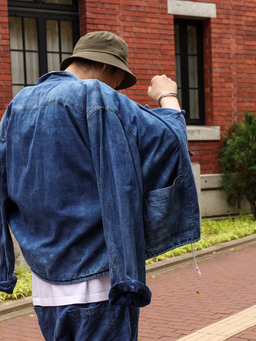 ANACHRONORM ROLL UP SLEEVES CHINA COVERALL SHIRTS / Indigo(bleach wash)