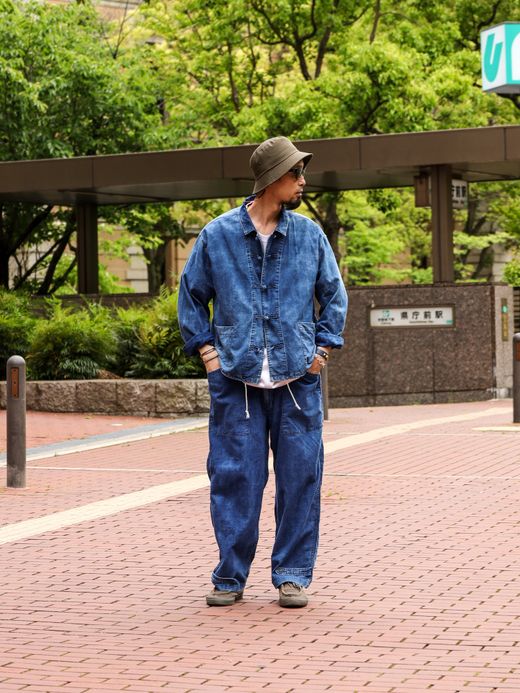 ANACHRONORM ROLL UP SLEEVES CHINA COVERALL SHIRTS / Indigo(bleach wash)