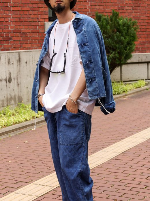 ANACHRONORM ROLL UP SLEEVES CHINA COVERALL SHIRTS / Indigo(bleach wash)