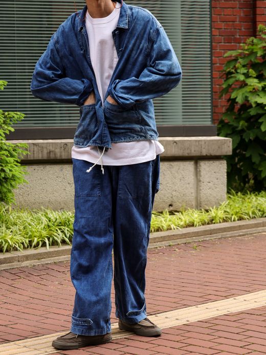 ANACHRONORM ROLL UP SLEEVES CHINA COVERALL SHIRTS / Indigo(bleach wash)