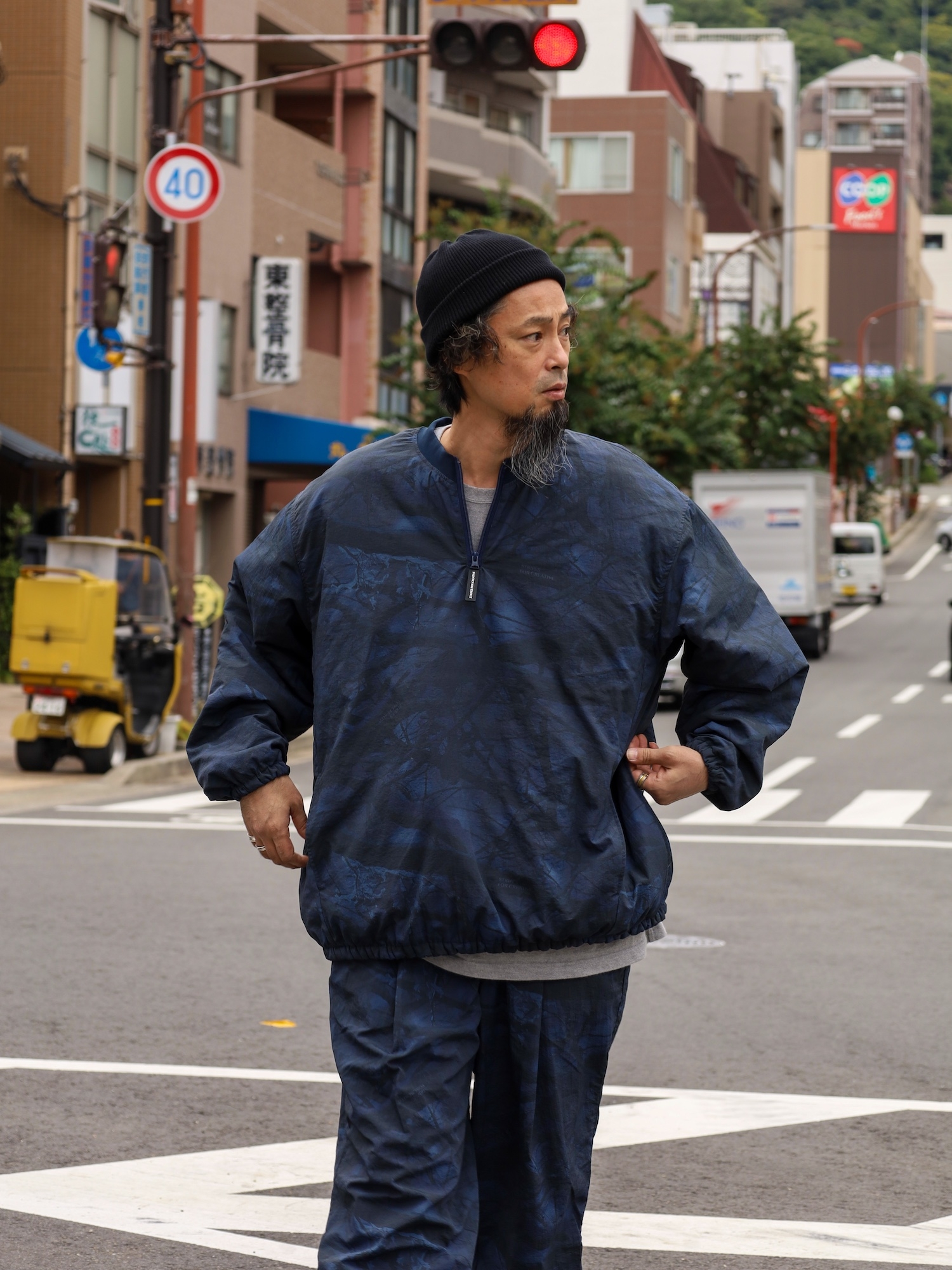 S.F.C BASEBALL HALF ZIP JACKET / Navy tree camo | FLATBUSH