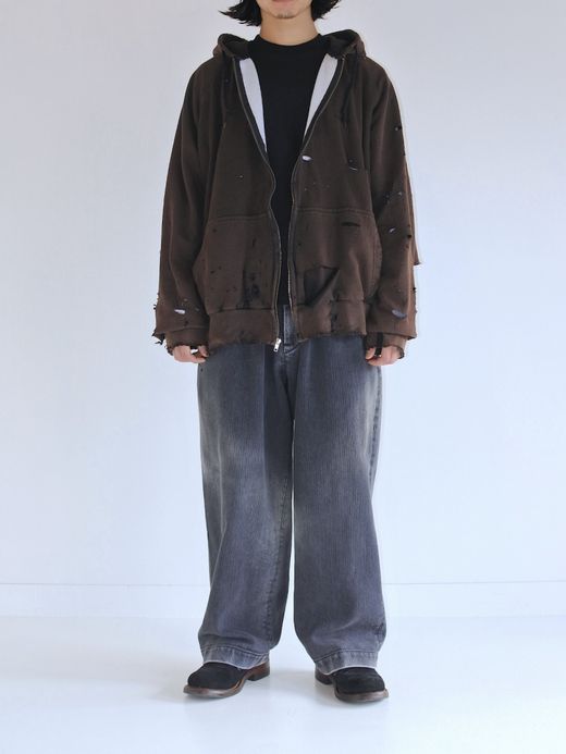ANACHRONORM HARD DAMAGED INNER WAFFLE SWEAT PARKA / Black