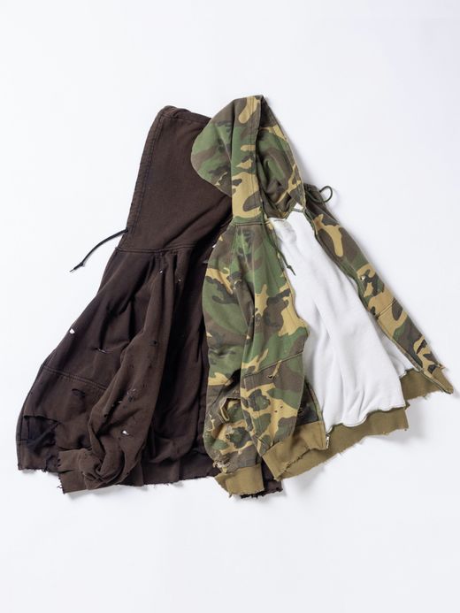 ANACHRONORM HARD DAMAGED INNER WAFFLE SWEAT PARKA / Black