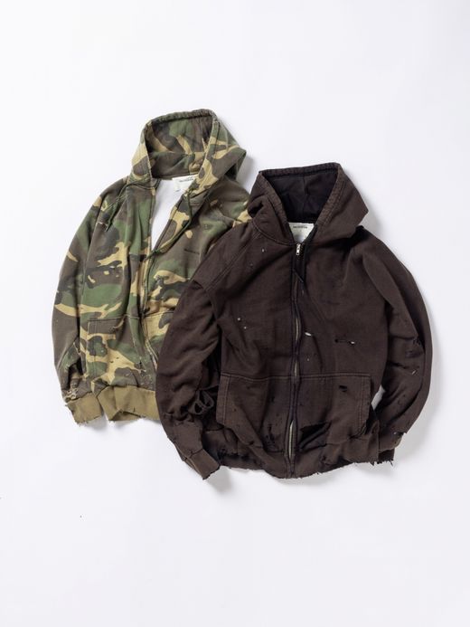 ANACHRONORM HARD DAMAGED INNER WAFFLE SWEAT PARKA / Black