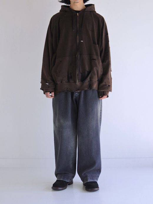 ANACHRONORM HARD DAMAGED INNER WAFFLE SWEAT PARKA / Black