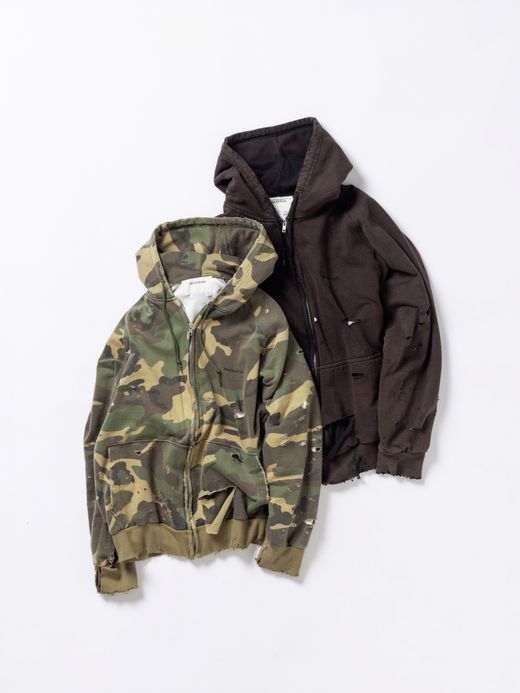 ANACHRONORM HARD DAMAGED INNER WAFFLE SWEAT PARKA / Black