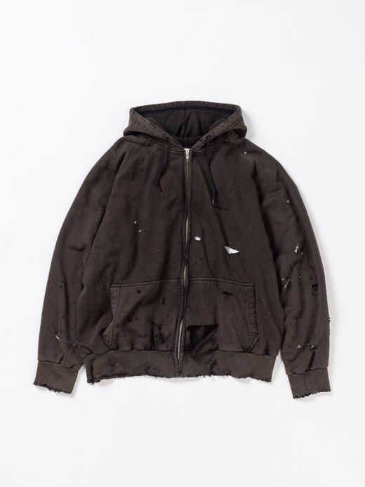 ANACHRONORM HARD DAMAGED INNER WAFFLE SWEAT PARKA / Black