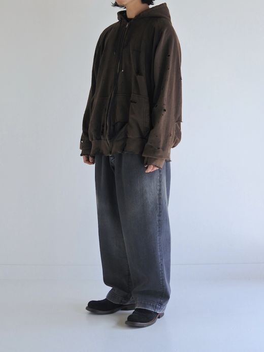 ANACHRONORM HARD DAMAGED INNER WAFFLE SWEAT PARKA / Black