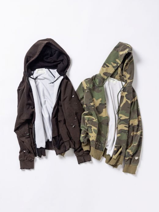 ANACHRONORM HARD DAMAGED INNER WAFFLE SWEAT PARKA / Black